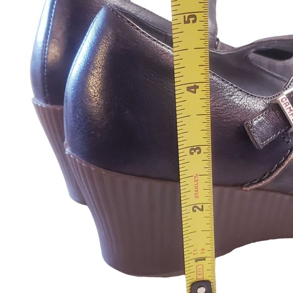 Camper Mary Jane heels size 40 wedge navy/brown checkered print, leather. - Picture 11 of 11